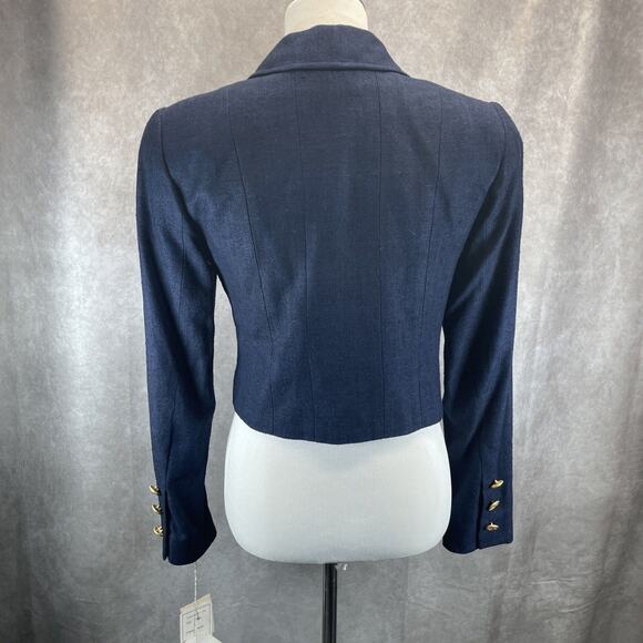 Vtg 90s Carlisle 100% Silk Blazer Jacket Women Sz 4 Blue Cropped Gold Button NWT - Picture 6 of 9